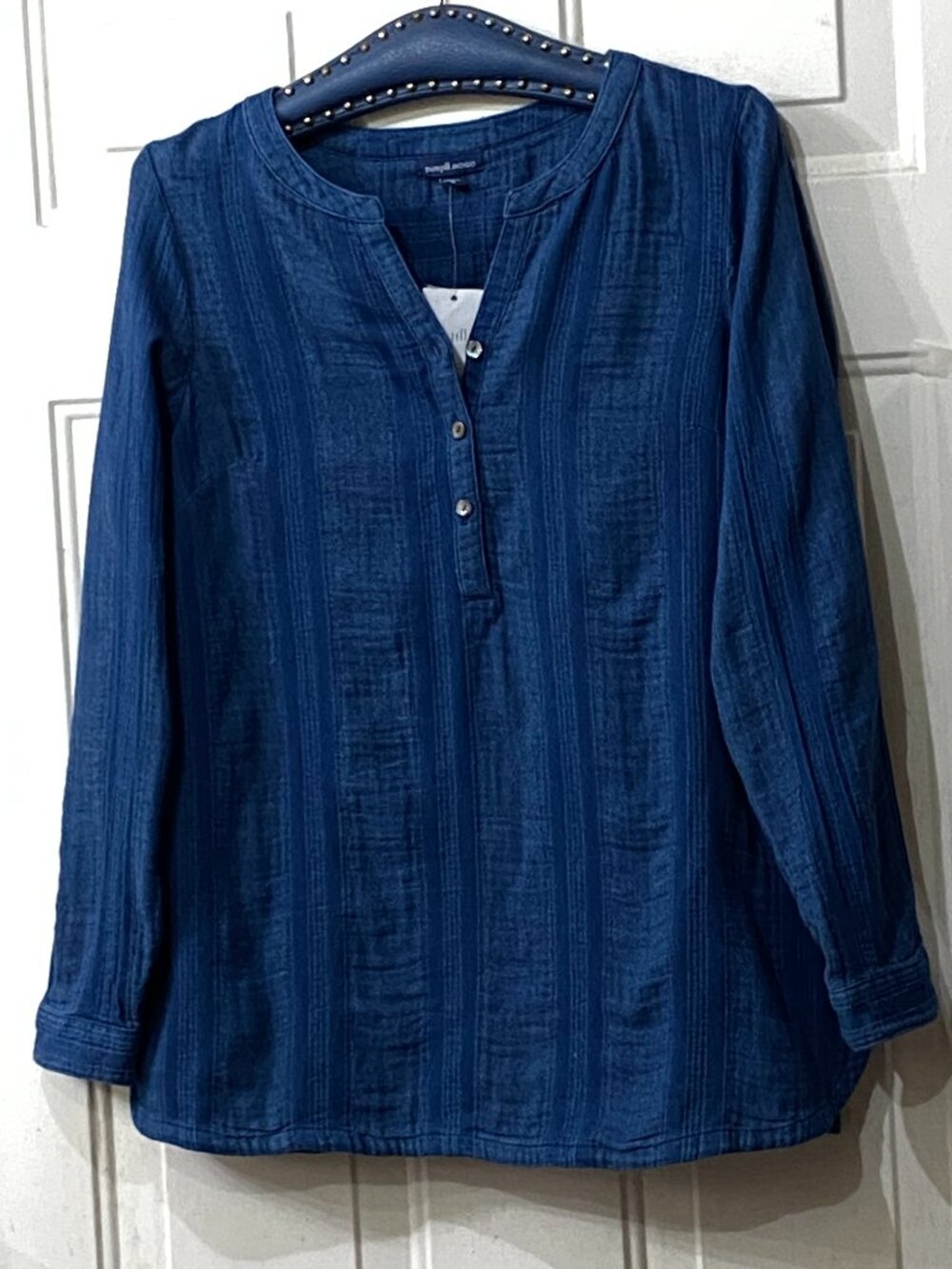 NWT Pure J.Jill Parker Wash Indigo Sz XS Tunic Popover Long Sleeve